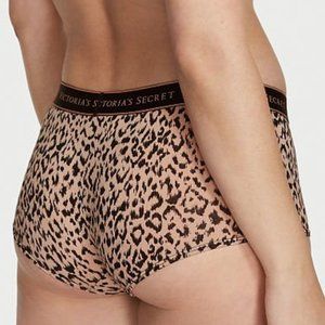 VICTORIA'S SECRET Logo Cotton Boyshort Panty Cameo Leopard Cheetah NWT